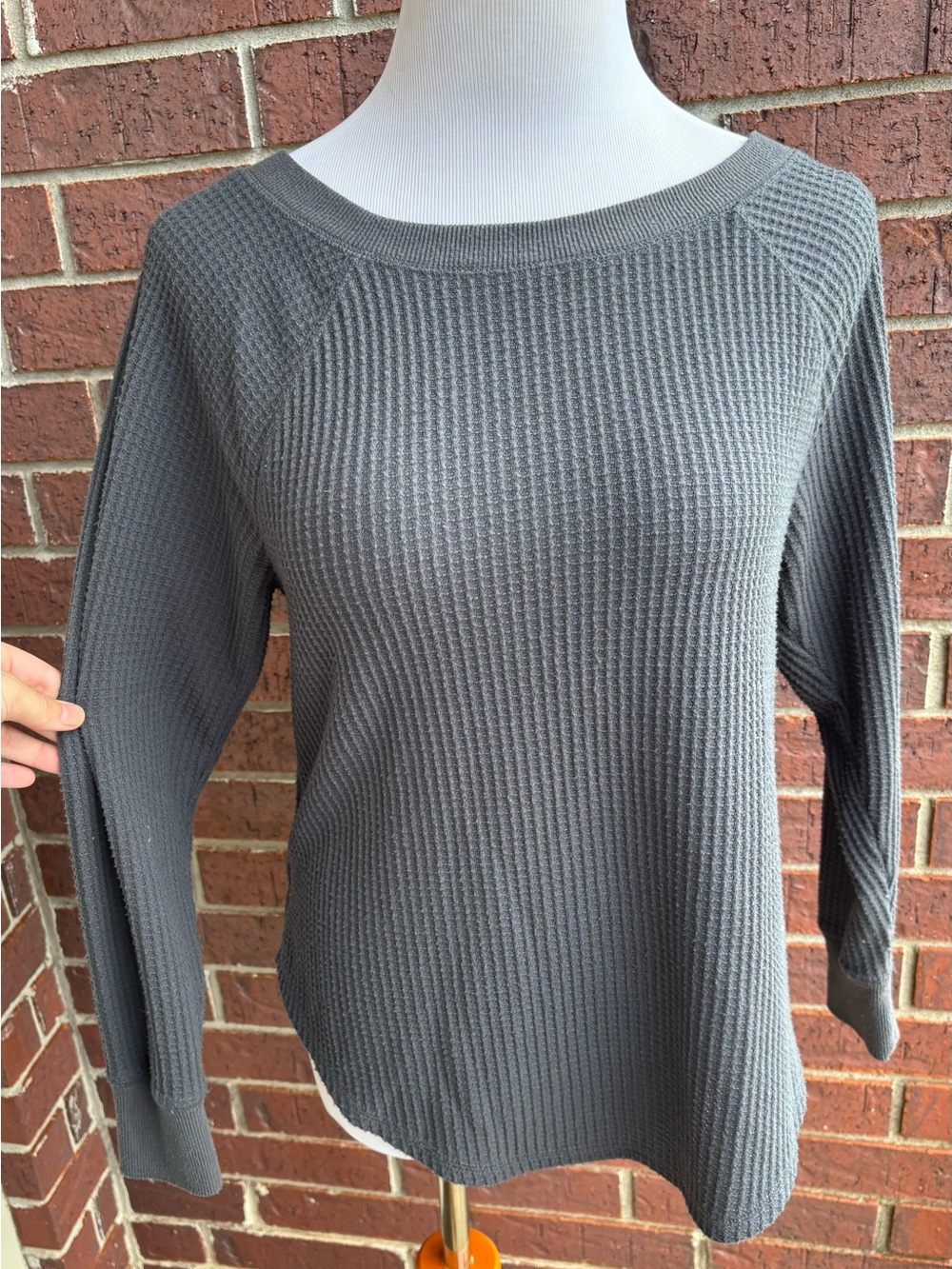 LOFT Gray Waffle Knit Long Sleeve Tee